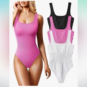 Women's Ribbed Bodysuit set - Pink, Black, White NWT still in bag.